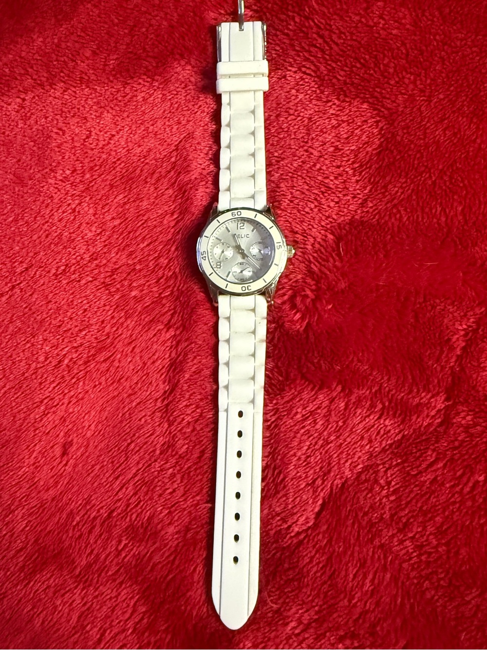 Relic White Silicone Link Watch Silver Chronograph Dial Sporty Y2K Retro